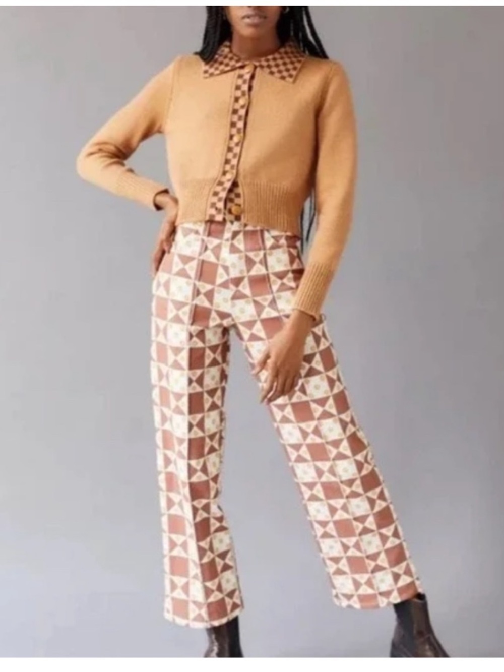 Lisa Says Gah Robyn Straight Pants 25 High Waist Geometric Floral Retro Brown